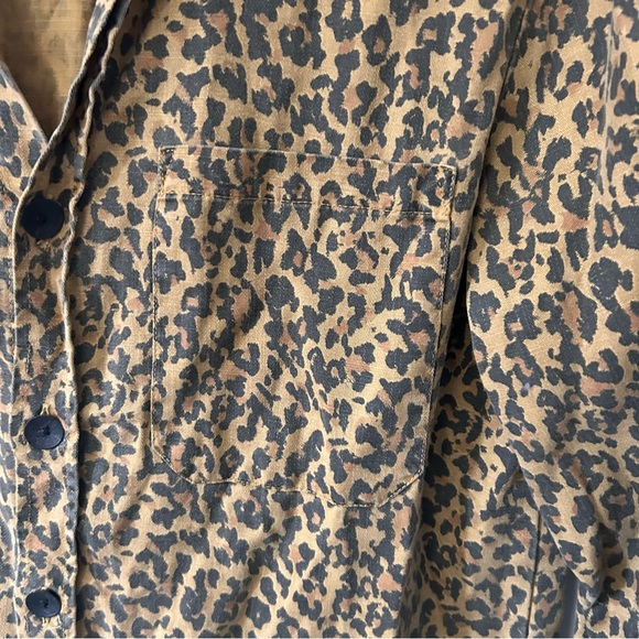 zara permium denim womens uk 16 leopard print brown collared long sleeve top - Picture 4 of 8